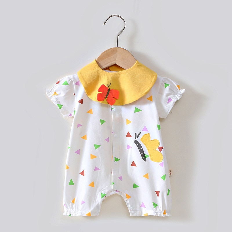 Baby Clothes Short Sleeve Jumpsuit Bib Baby Summer Thin Newborn Saliva Towel Crawling Clothes For Boys And Girls